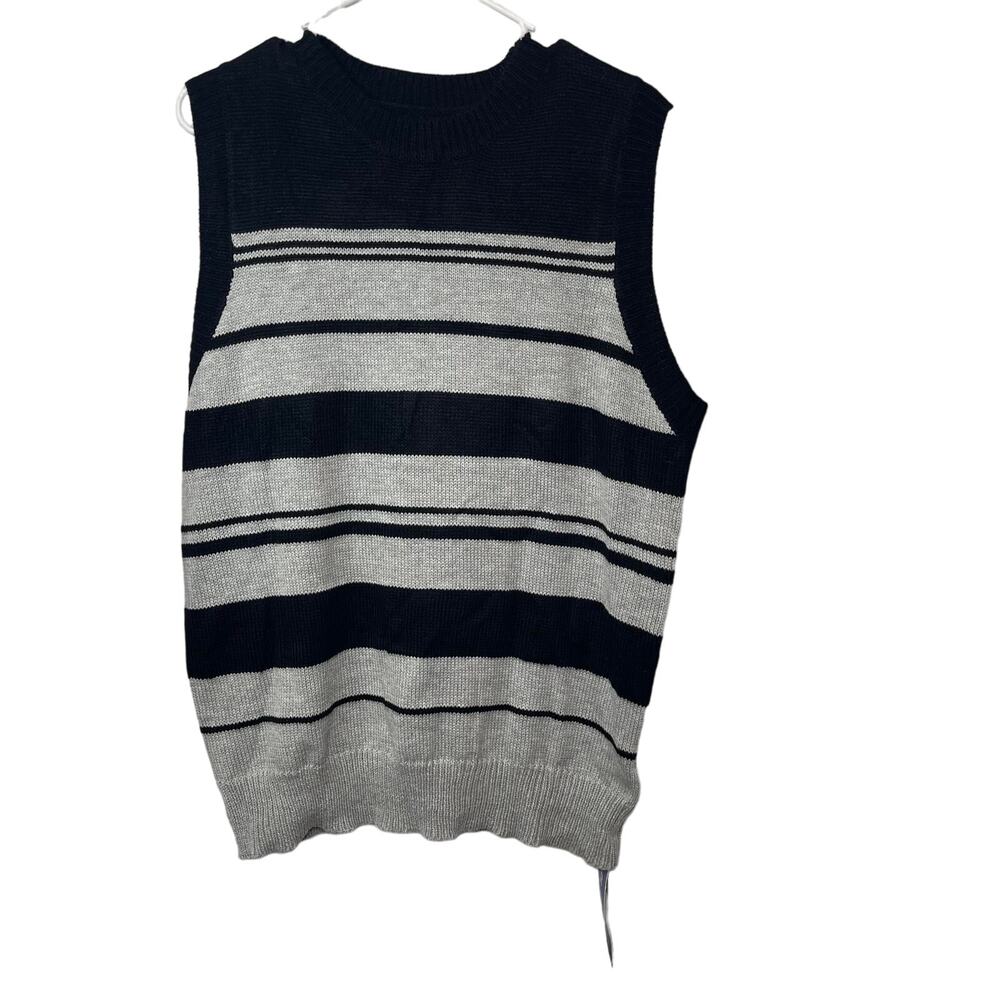 Romwe knit vest sweater women's medium black with gray stripes pullover unworn